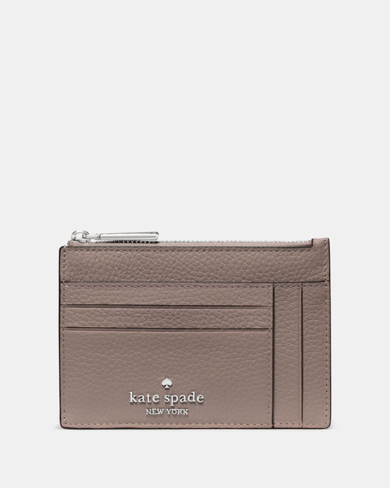 Kate Spade,Large Slim Card Holder,Leather,Card Case,Metal,Logo,Silver Metal,Casual,