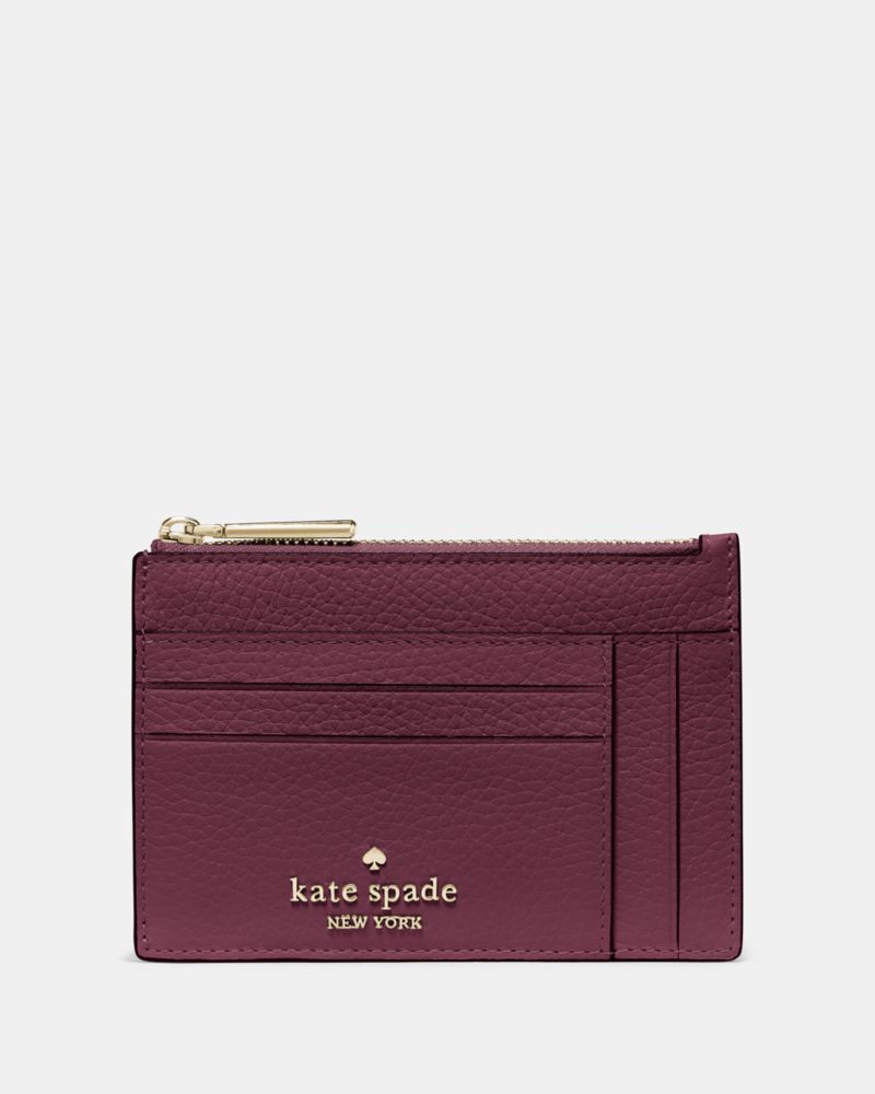 Kate Spade,Large Slim Card Holder,Leather,Card Case,Metal,Logo,Silver Metal,Casual,