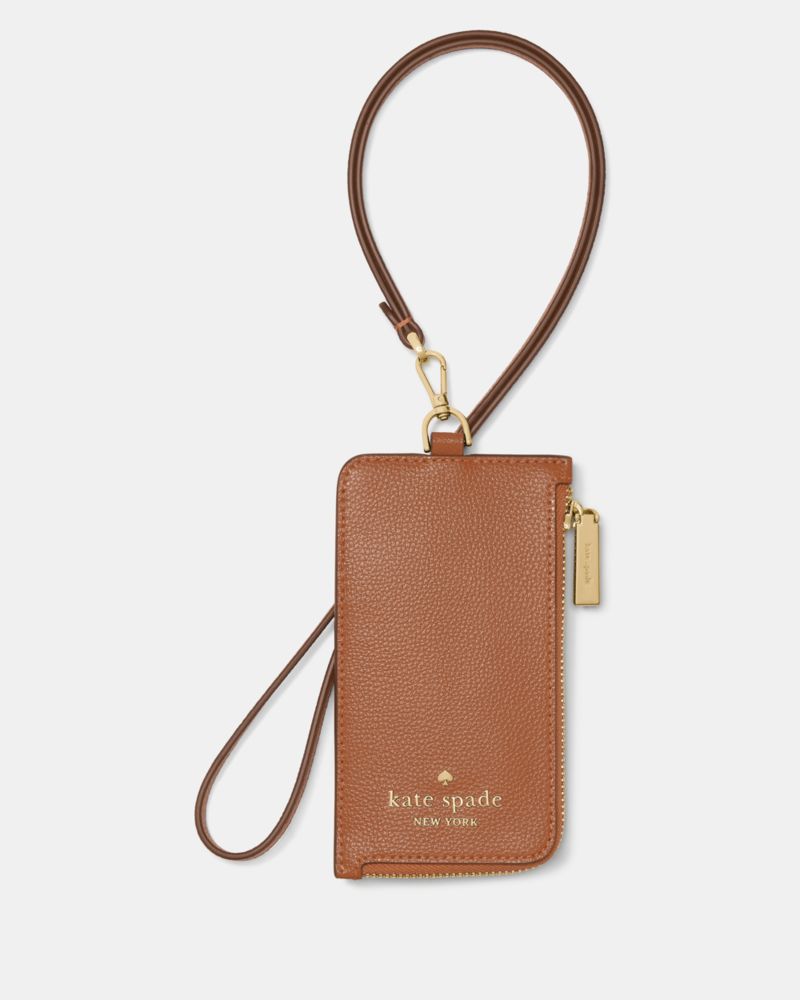 Kate Spade,Card Case Lanyard,Leather,Pouch,Faux Leather,Metal Material,Logo,Gold Metal,Casual,
