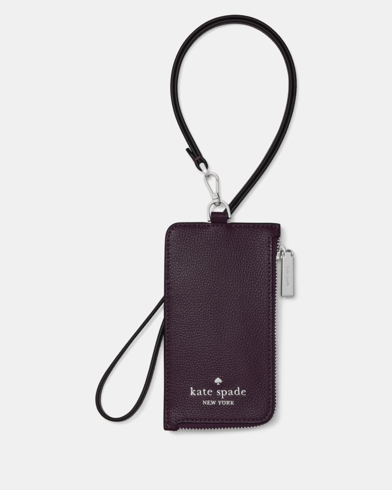 Kate Spade,Card Case Lanyard,Leather,Pouch,Faux Leather,Metal Material,Logo,Gold Metal,Casual,