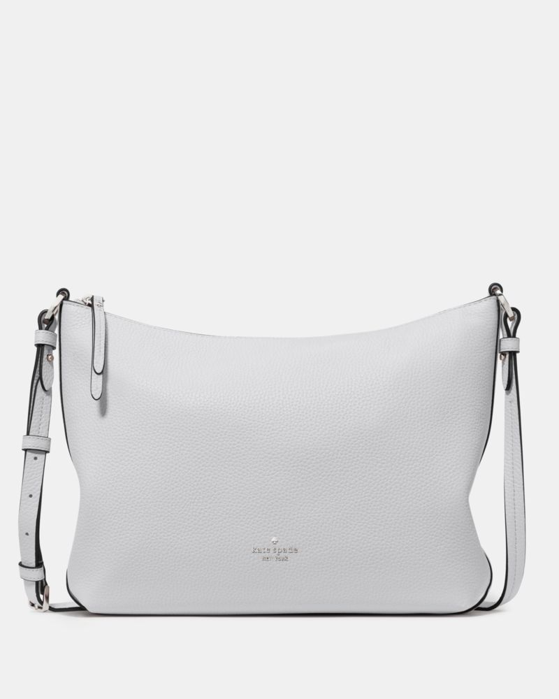 Kate Spade,Lenox Large Crossbody Bag,Leather,Crossbody,Logo,Metal,Adjustable,Silver Metal,Casual,