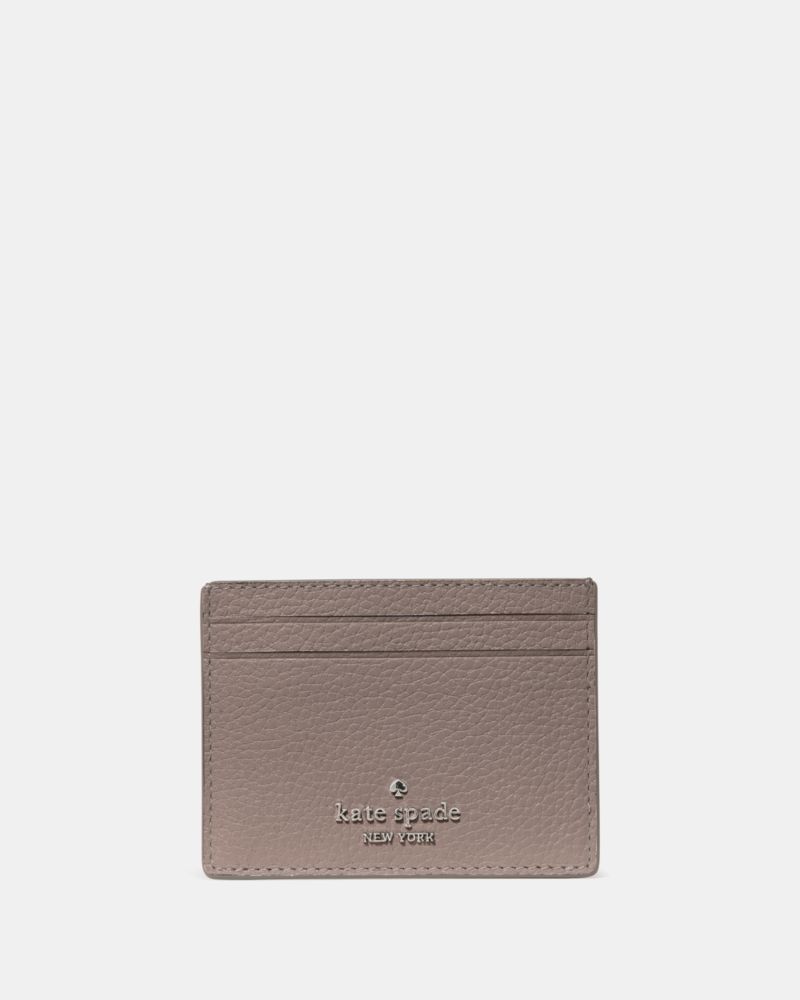 Kate Spade,Small Slim Card Holder,Leather,Card Case,Logo,Metal,Silver Metal,Casual,Father's Day,