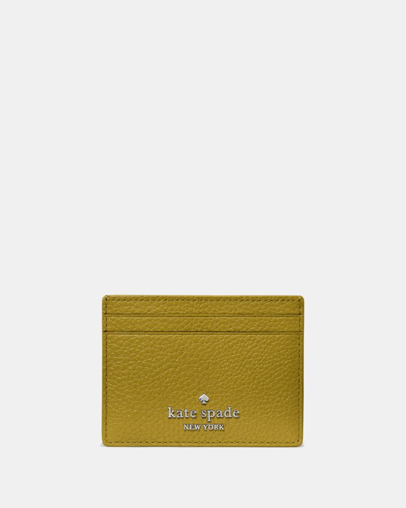 Kate Spade,Small Slim Card Holder,Leather,Card Case,Logo,Metal,Silver Metal,Casual,Father's Day,