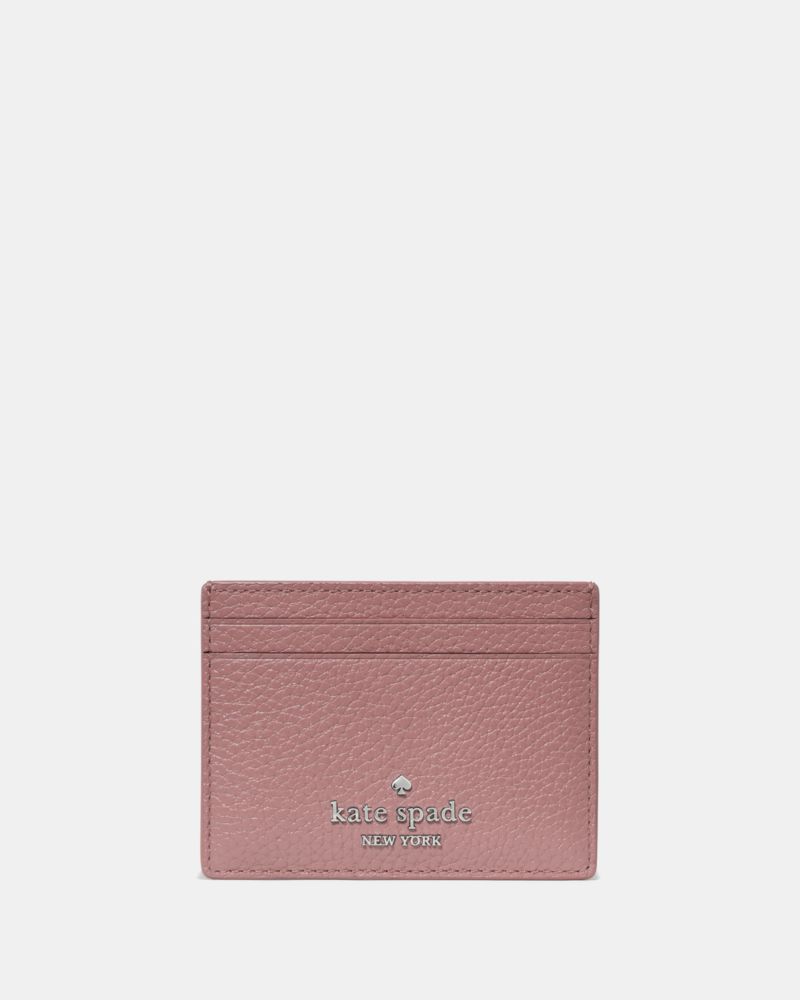 Kate Spade,Small Slim Card Holder,Leather,Card Case,Metal,Logo,Silver Metal,Casual, Father's Day,