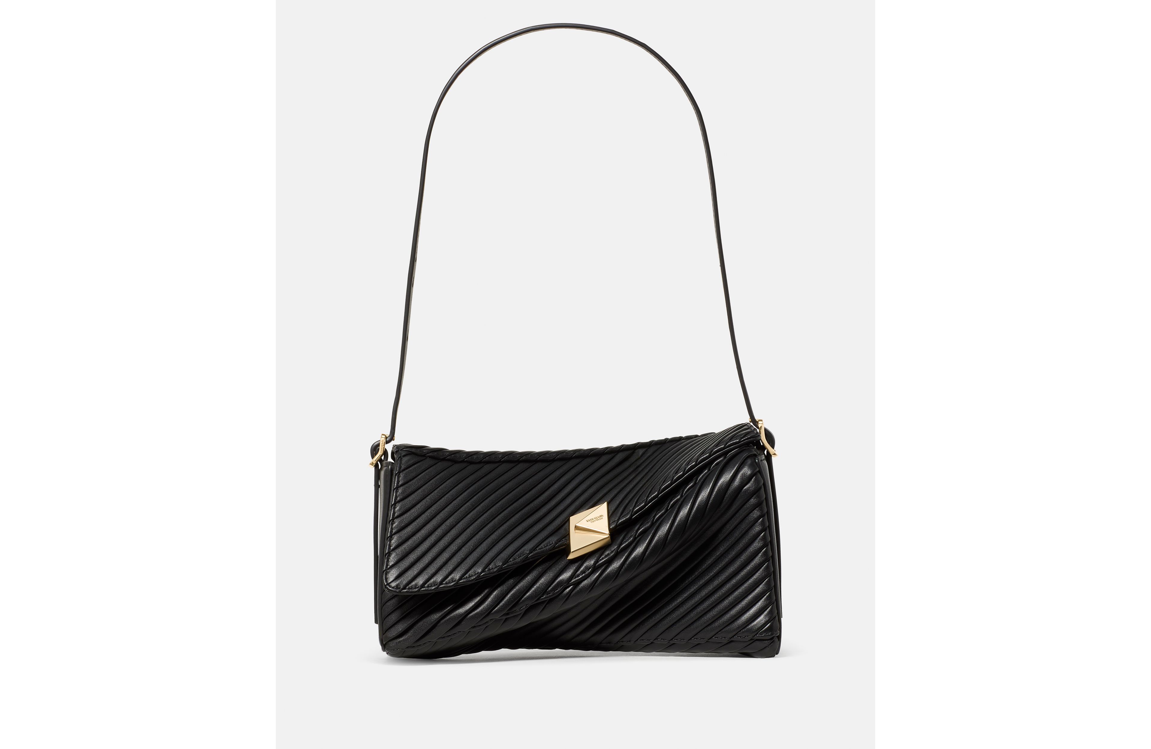 Deco Pleated Twisted Flap Leather Shoulder Bag