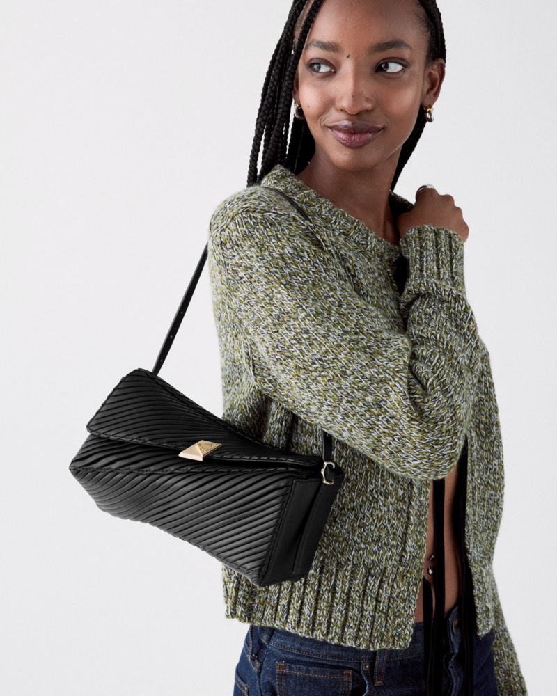 Deco Pleated Twisted Flap Shoulder Bag