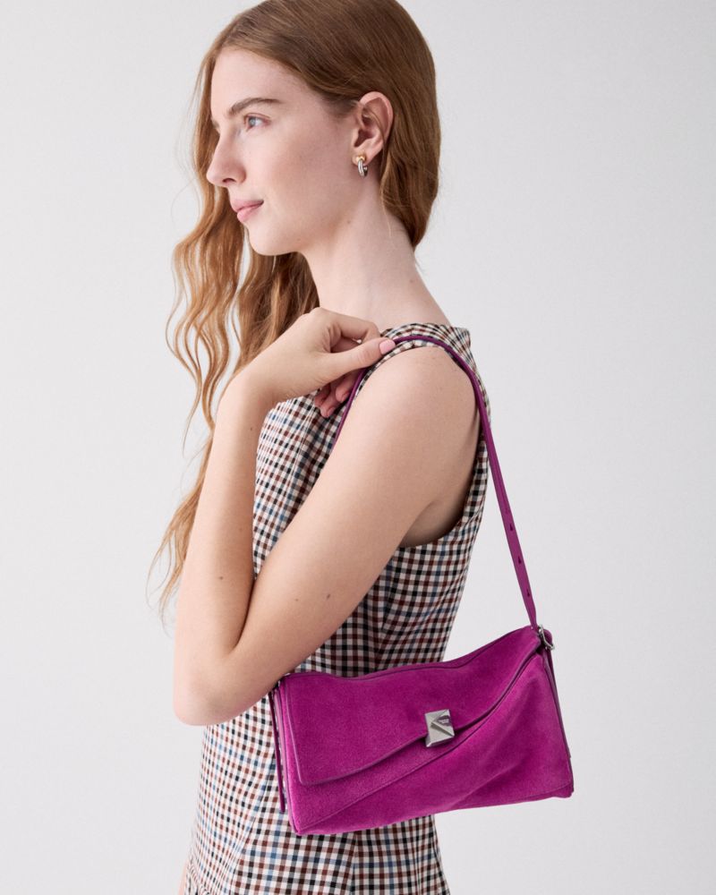 Deco Suede Twisted Flap Shoulder Bag