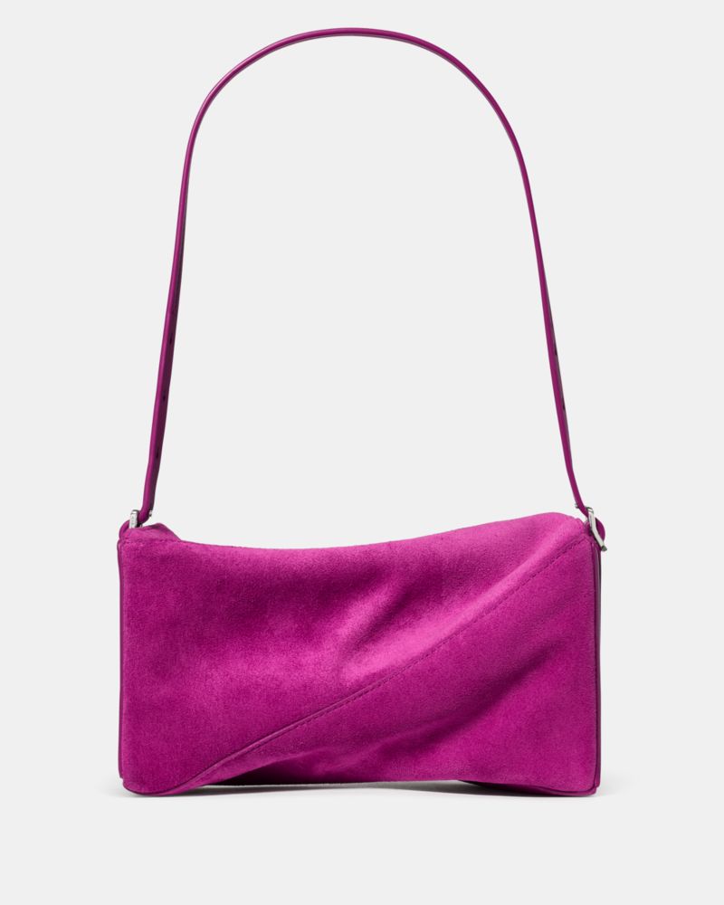 Deco Suede Twisted Flap Shoulder Bag