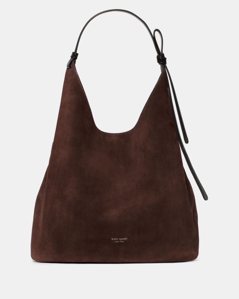 Kate Spade,Loop Suede And Shiny Leather Large Carryall Bag,Weekender,Embossed,Adjustable,Casual,Brown