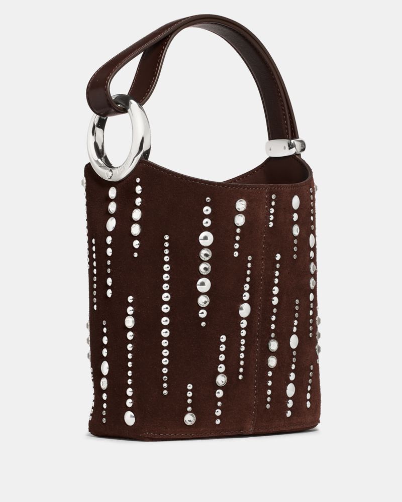 Halo Embellished Suede Mini Bucket Bag