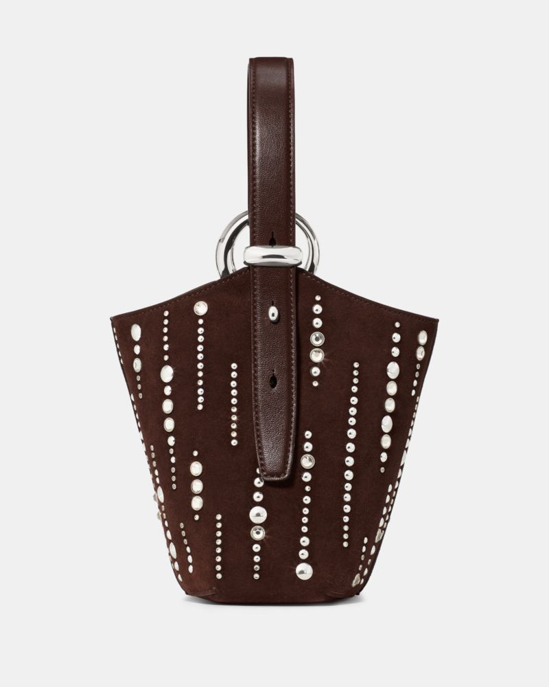 Halo Embellished Suede Mini Bucket Bag