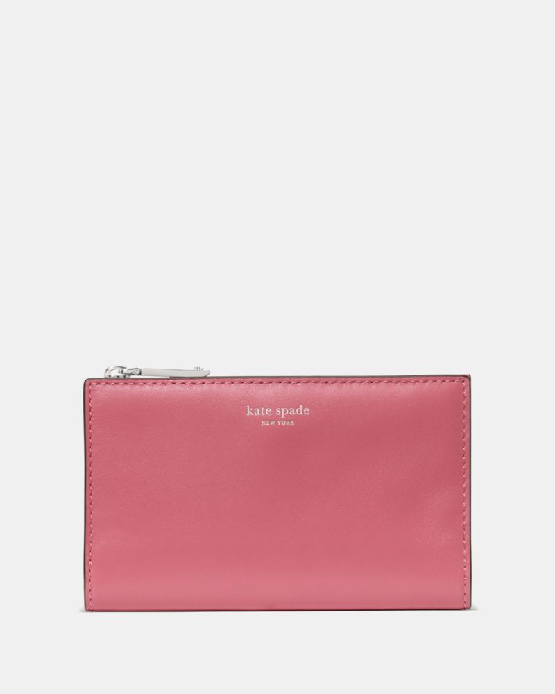Kate Spade,Classic Bifold Wallet,Leather,Bi Fold,Silver Metal,Formal,