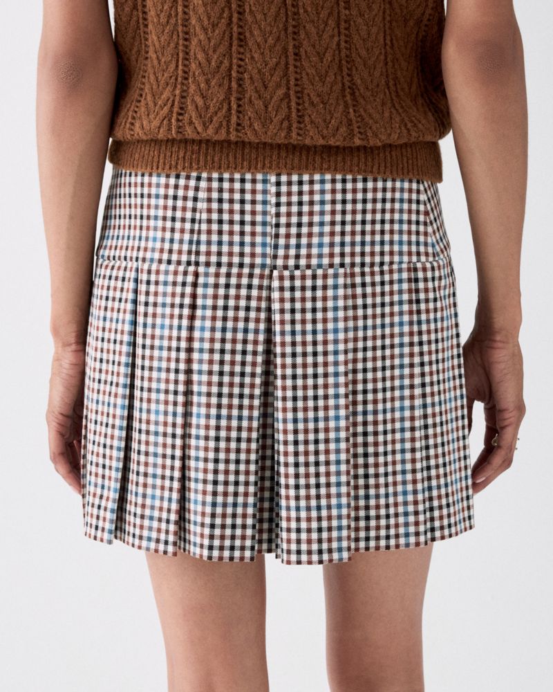 Shepard Check Button Front Pleated Mini Skirt
