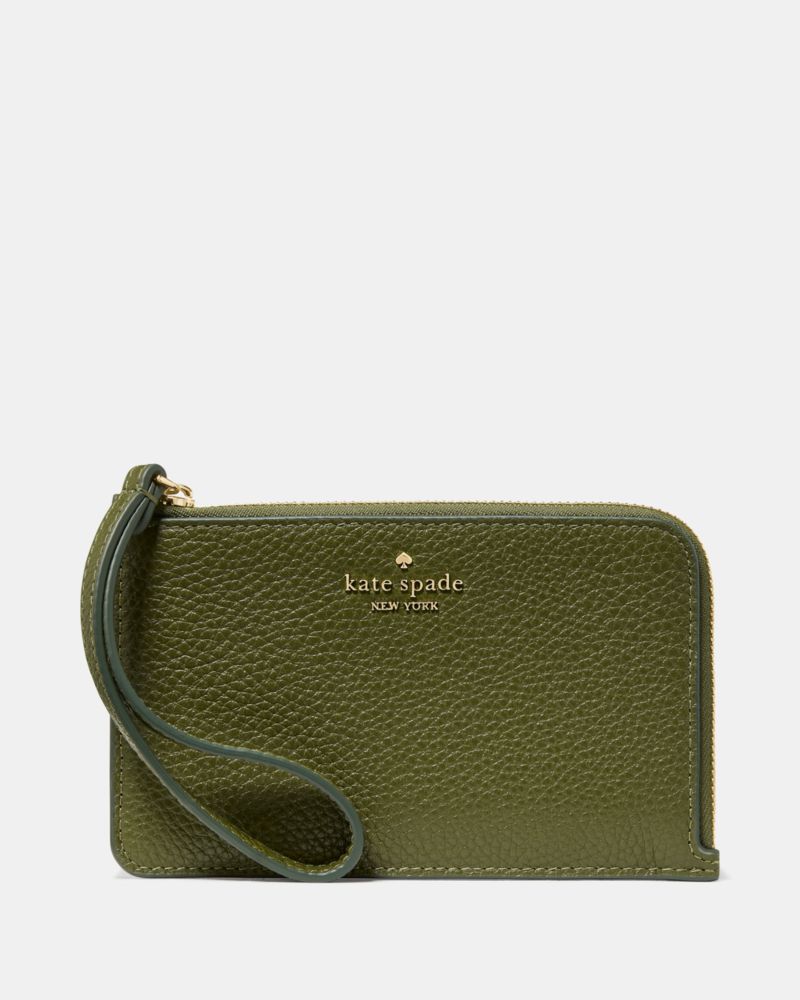 Kate Spade,Lucy Wristlet,Leather,Wristlet,Logo,Compact,Gold Metal,Casual,