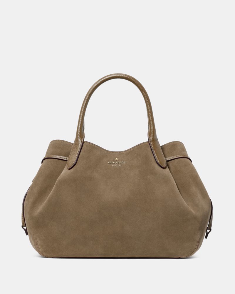 Kate Spade,Dumpling Suede Large Satchel Bag,Suede,Satchel,Logo,Embossed,Formal,