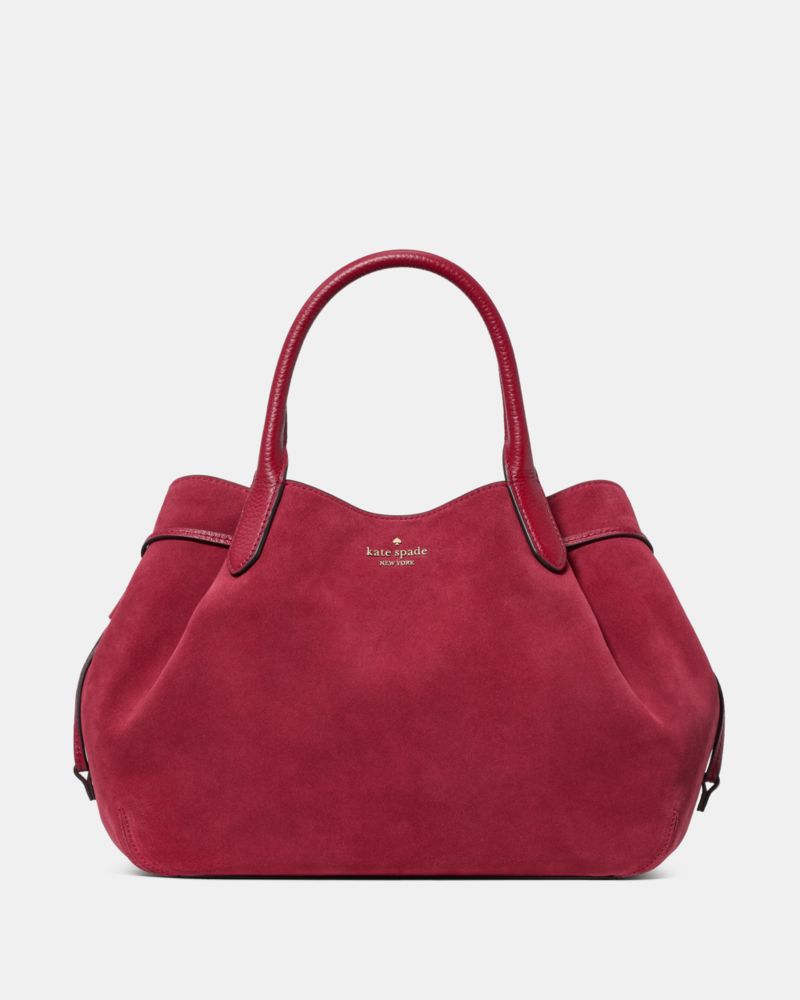 DUMPLING SUEDE MIXED MATERIALS LARGE SATCHEL, Red Jam, ProductTile