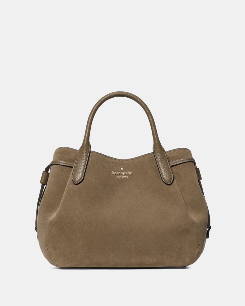 Kate Spade,Dumpling Suede Satchel Bag,Suede,Satchel,Metal Material,Embossed,Logo,Gold Metal,Formal,