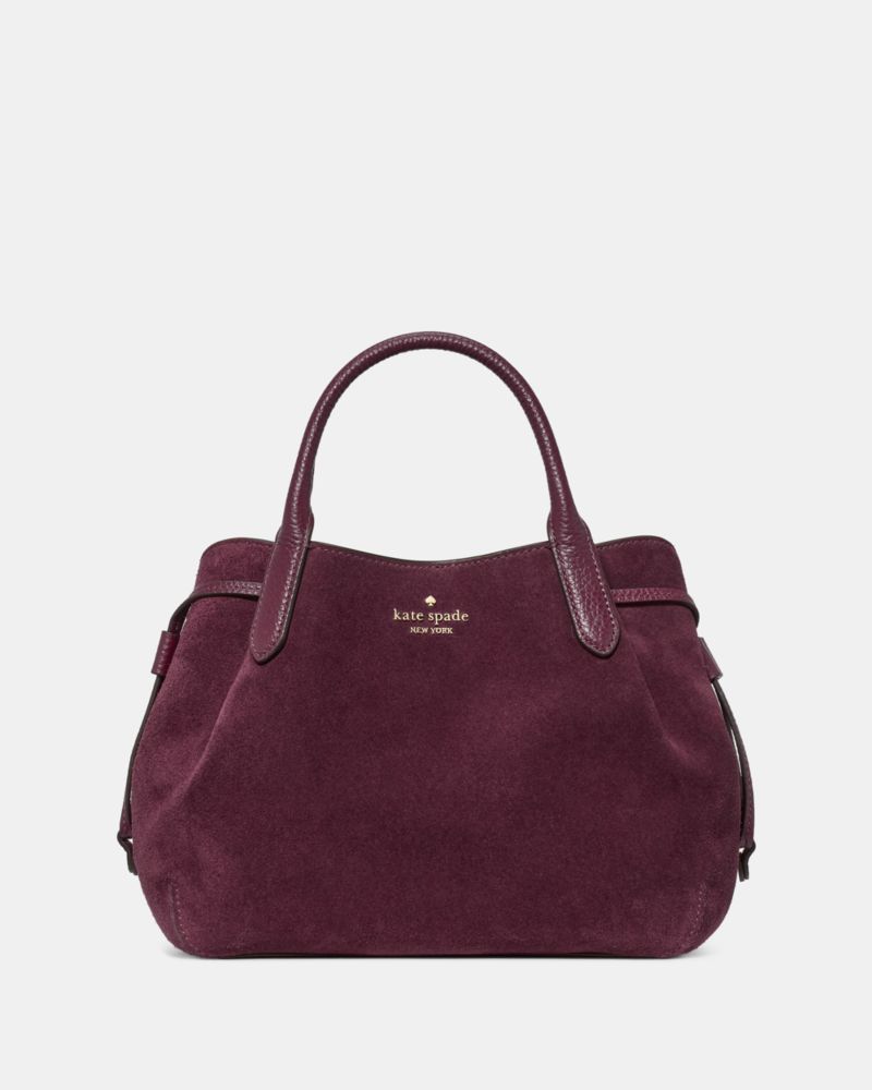 DUMPLING SUEDE MIXED MATERIALS SATCHEL, Deep Cherry, ProductTile