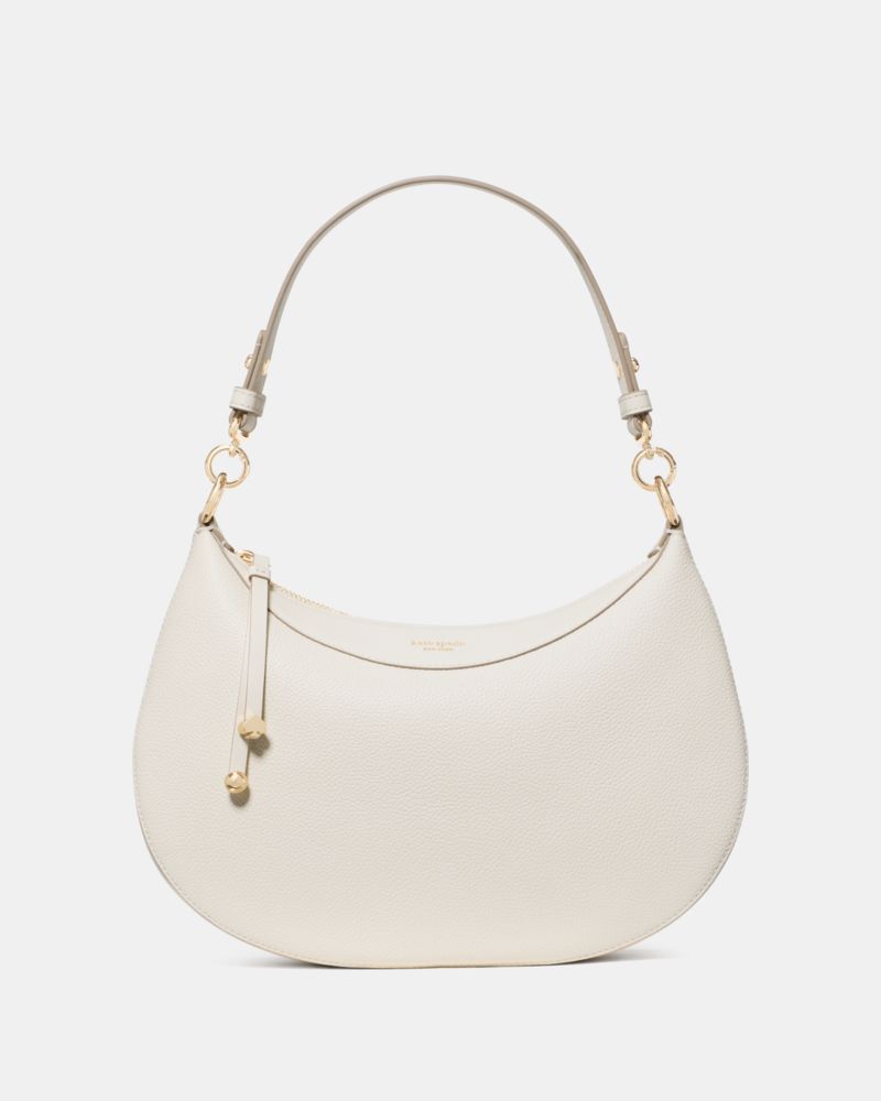 Kate Spade,Liv Leather Shoulder Bag,Leather,Crossbody,Metal Material,Embossed,Adjustable,Silver Metal,Casual,