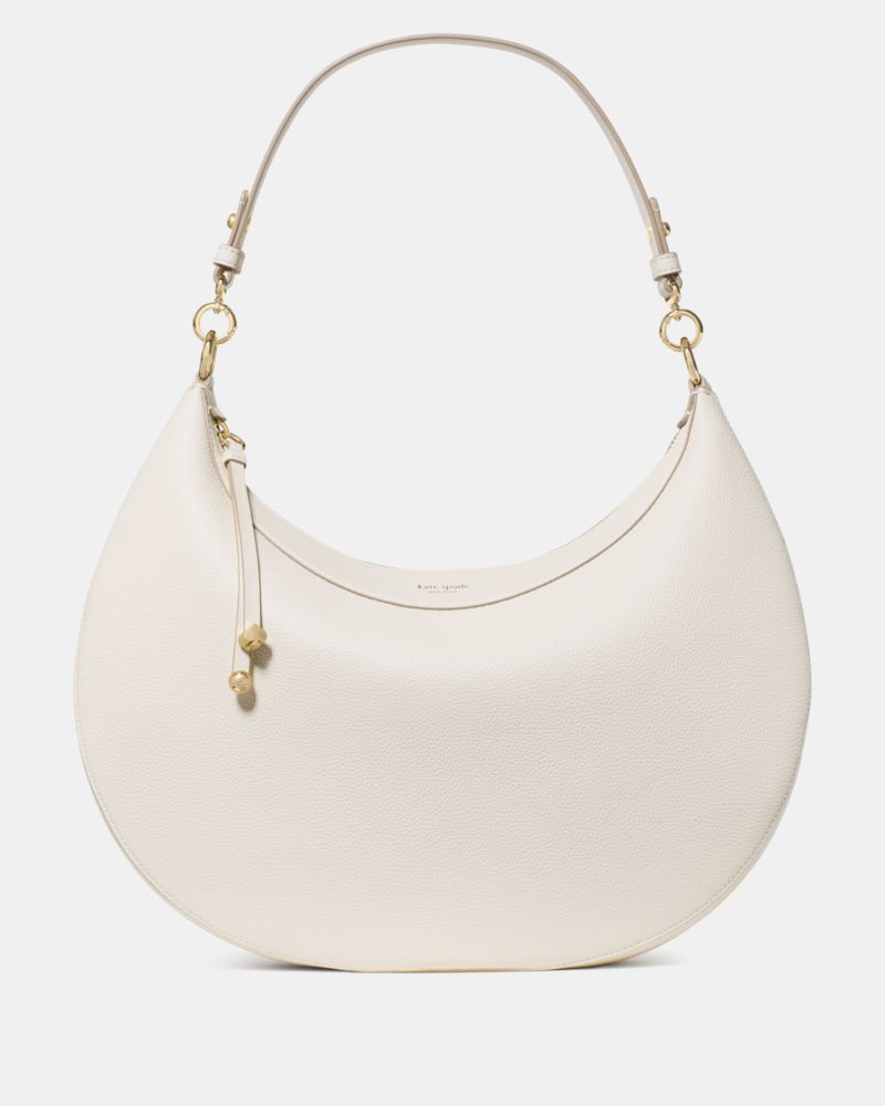 Kate Spade,Liv Large Leather Shoulder Bag,Leather,Crossbody,Hobo,Metal Material,Embossed,Gold Metal,Casual,