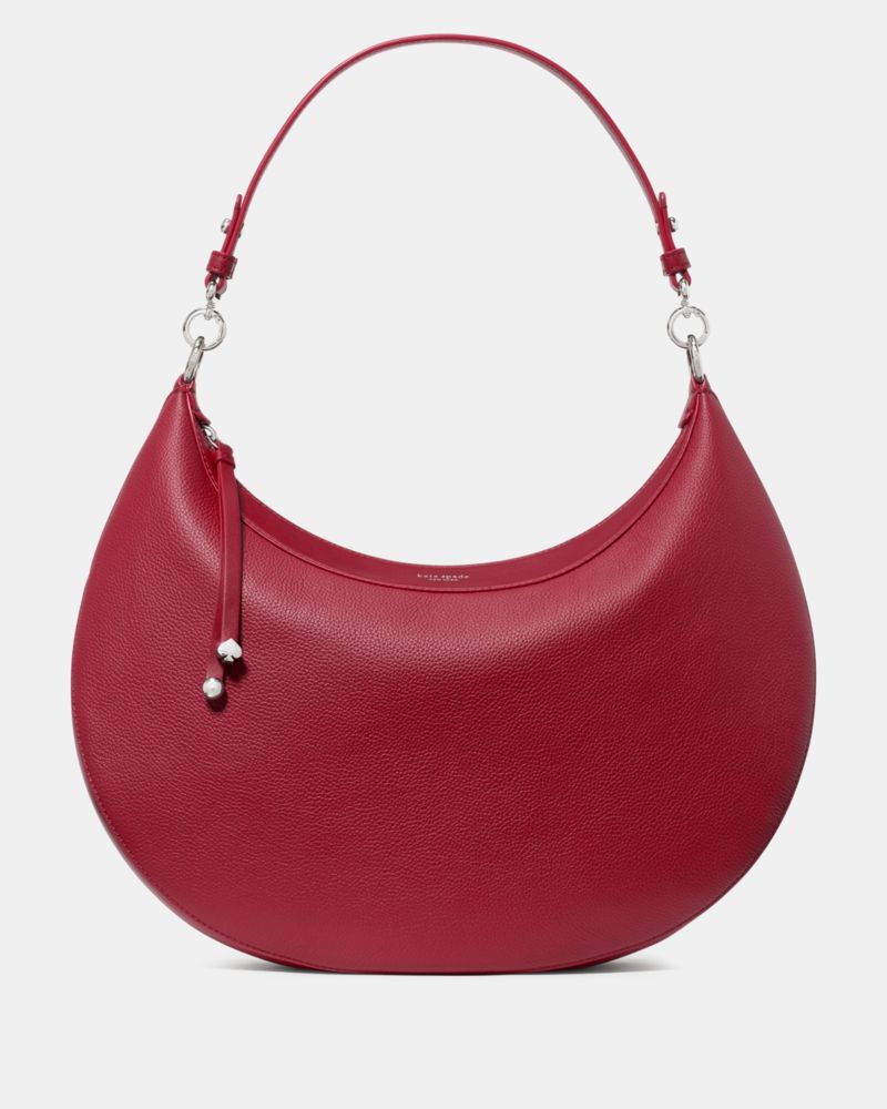 Kate Spade,Liv Large Leather Shoulder Bag,Leather,Crossbody,Hobo,Metal Material,Embossed,Gold Metal,Casual,