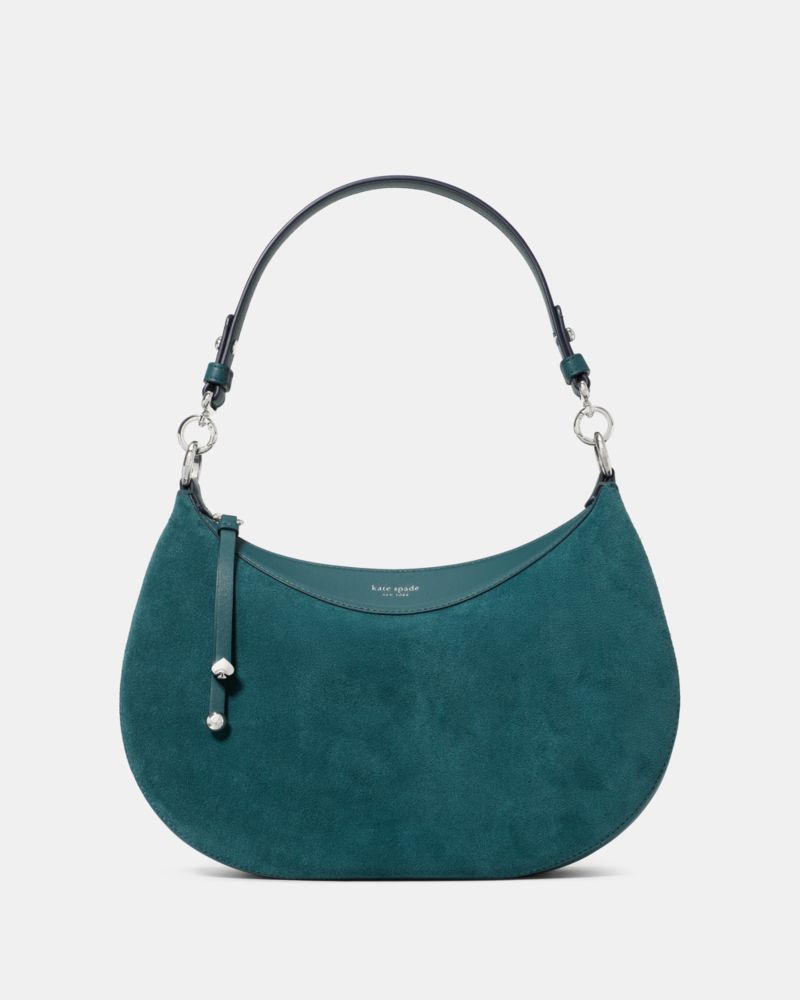 Kate Spade,Liv Suede Shoulder Bag,Suede,Crossbody,Shoulder Bag,Embossed,Adjustable,Silver Metal,Casual,