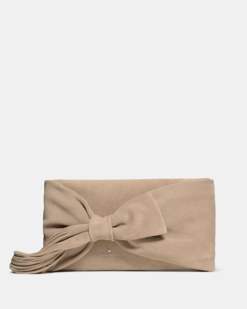 Kate Spade,Bow Fringed Suede Clutch,