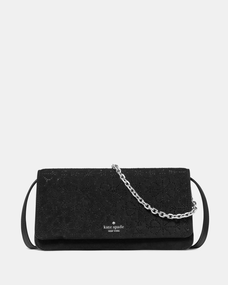 Kate Spade,Ivy Spade Flower Crystal Suede Crossbody Bag,