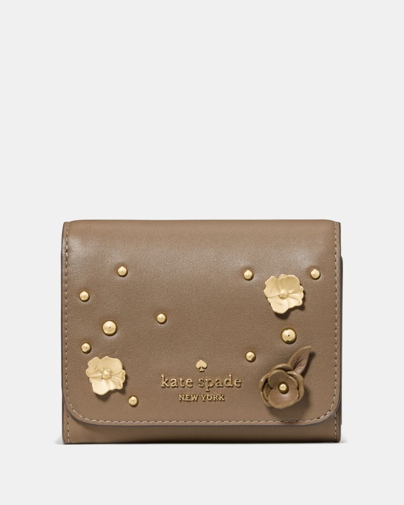 Kate Spade Outlet Smooth Embellishment Small L-Zip Flap Wallet, Driftwood