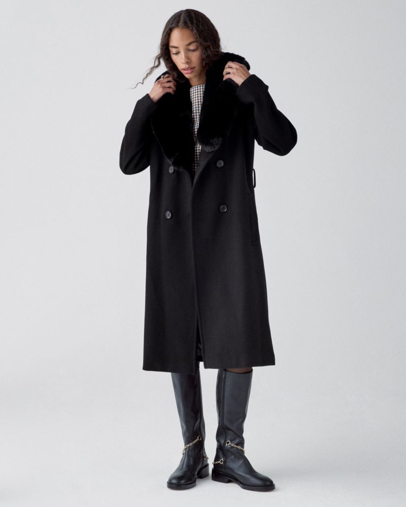 Faux Fur Collar Belted Long Wool Coat