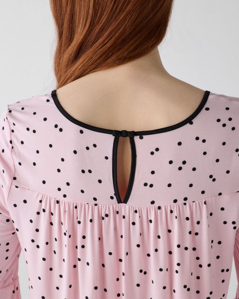 Kate Spade,Pink Dot Long Pj Set,Modal,Spandex,Straight,T Shirt,Piping,Ruched,Sleepwear,Pink