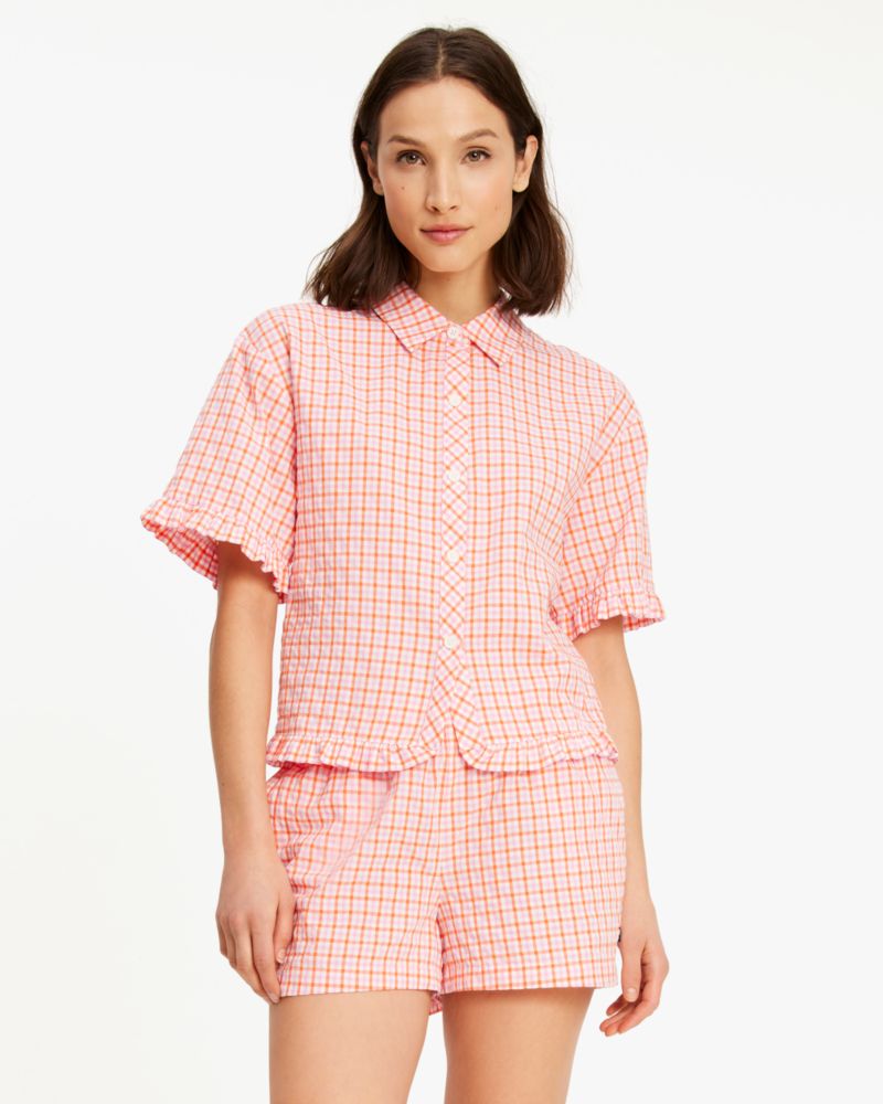 Women's Pajama Boxer Shorts, Pink Plaid Bears, X-Large
