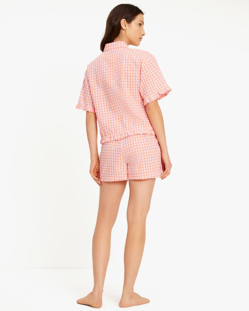 Kate Spade,Sunshine Check Short Pj Set,Cotton,Spandex,Viscose,Button Down,Straight,Sleepwear,