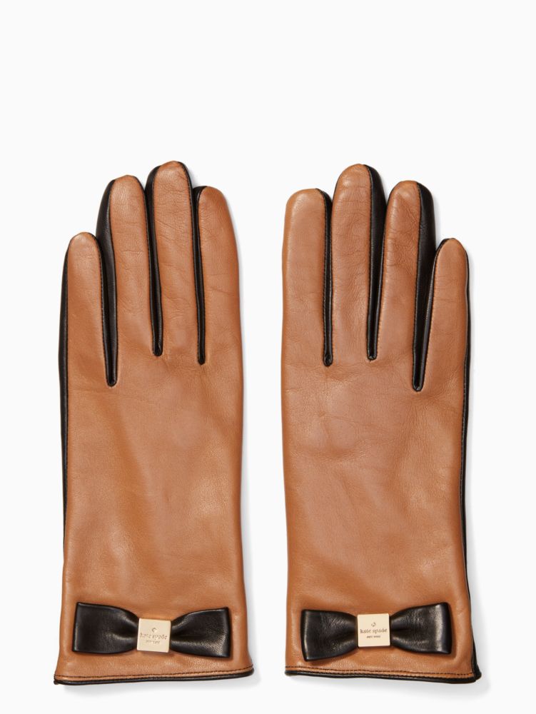 Kate Spade,Leather Colorblock Bow Gloves,