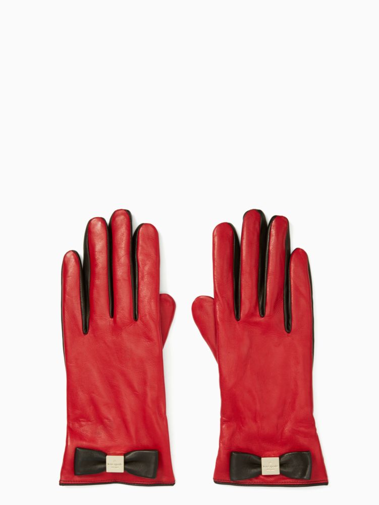 Kate Spade,Leather Colorblock Bow Gloves,