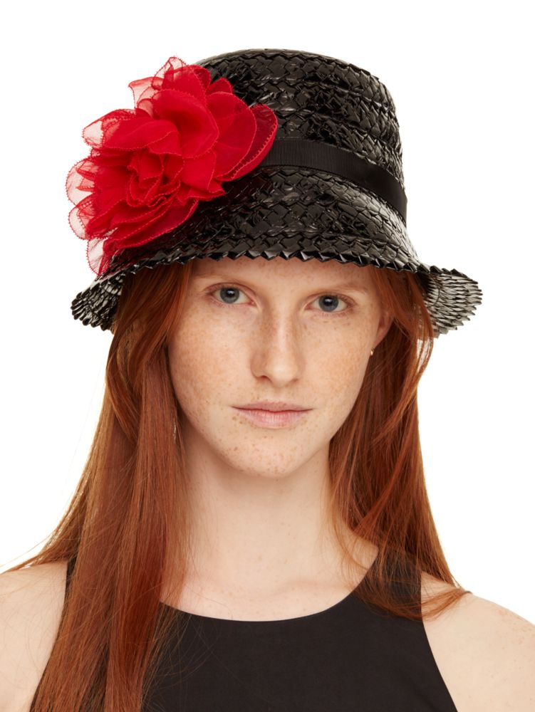 Lacquered Straw With Rose Hat, , Product