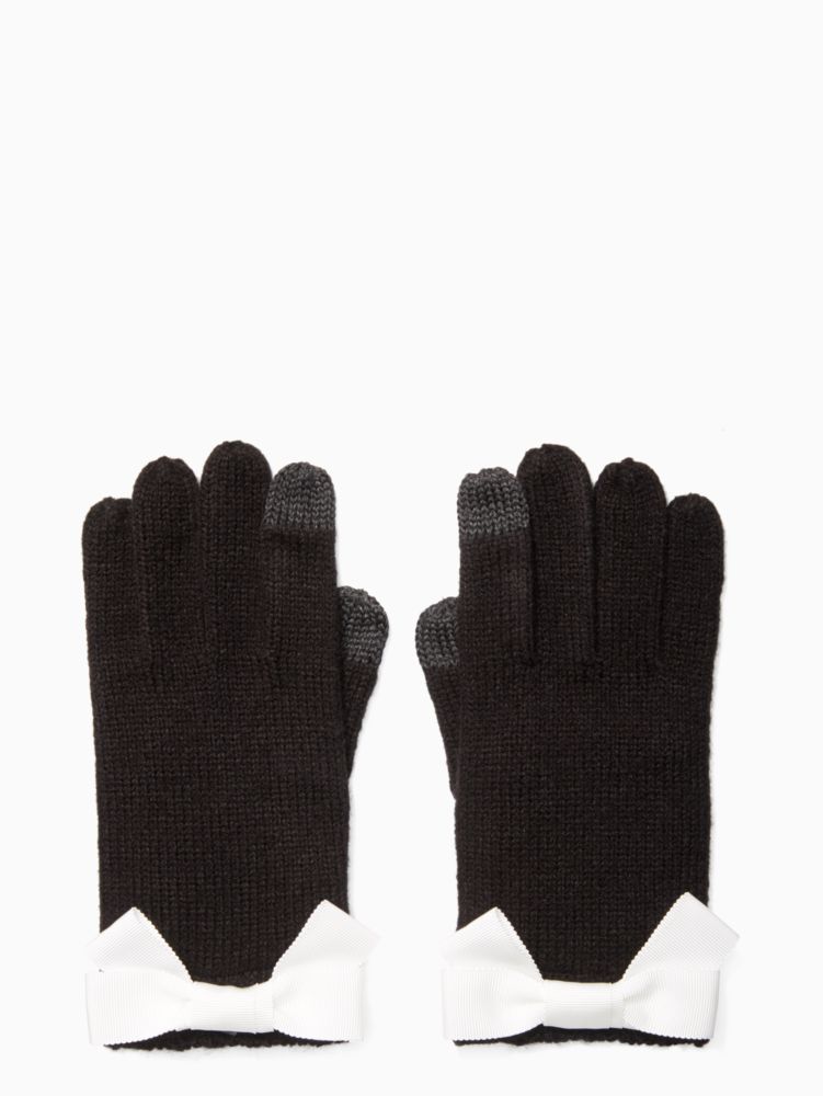 Kate Spade,grosgrain bow tech gloves,gloves,Black/Diamond