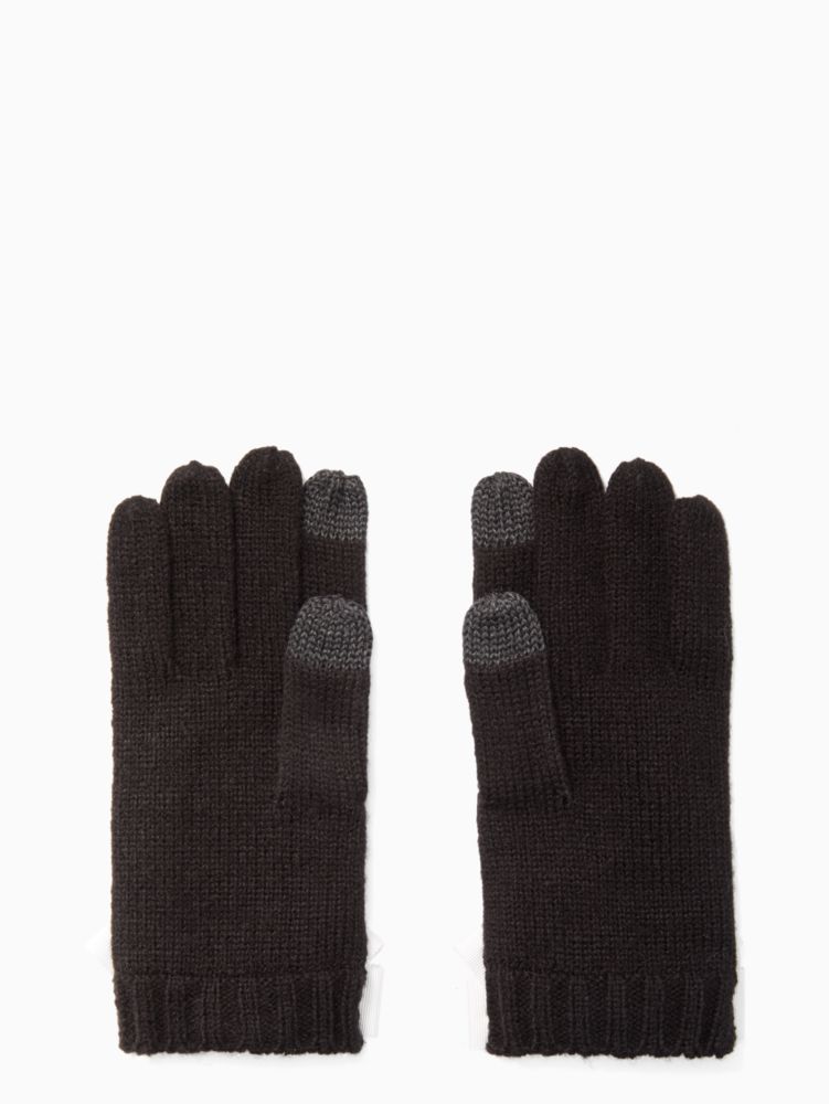 Kate Spade,grosgrain bow tech gloves,gloves,Black/Diamond