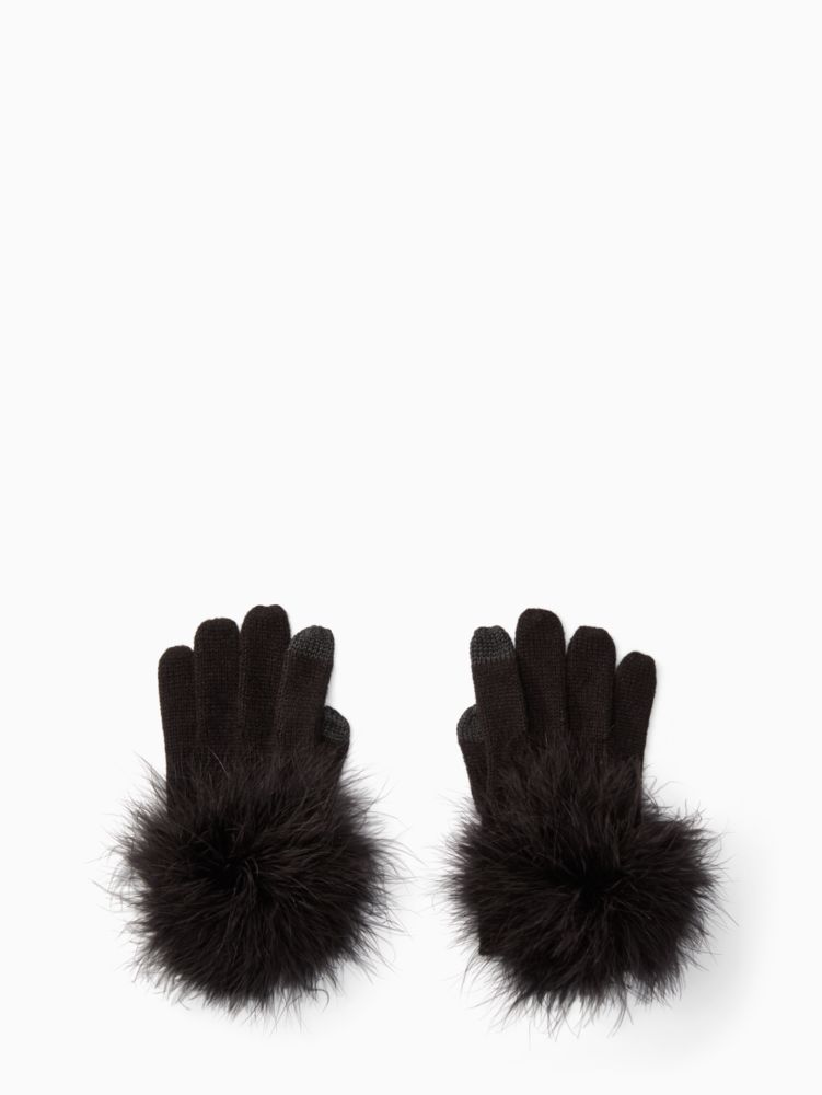 Kate Spade,maribou pom tech gloves,gloves,Black