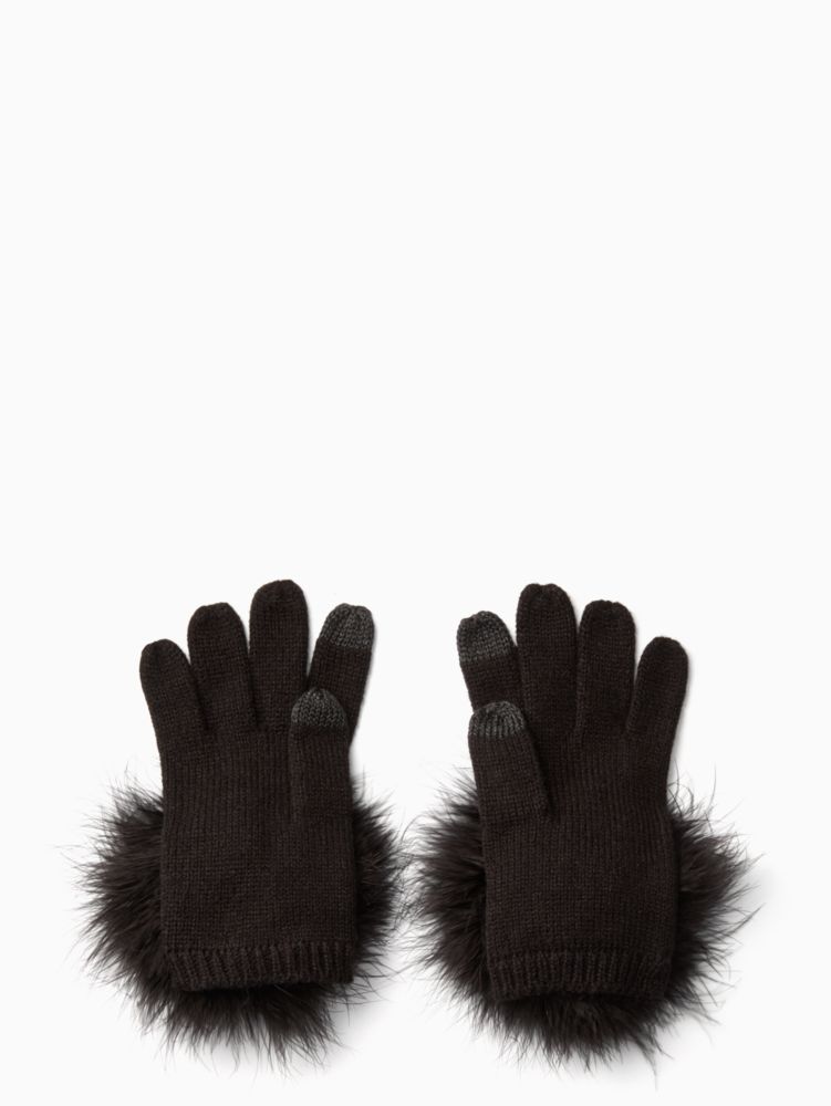 Kate Spade,maribou pom tech gloves,gloves,Black