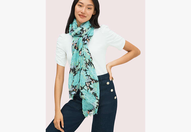 Kate Spade,dahlia bloom oblong scarf,scarves,Black / Glitter