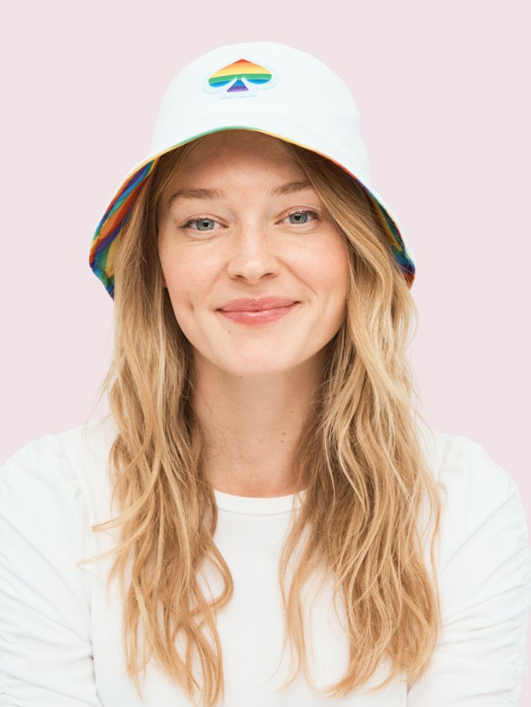 Kate Spade,rainbow reversible bucket hat,hats,Parchment