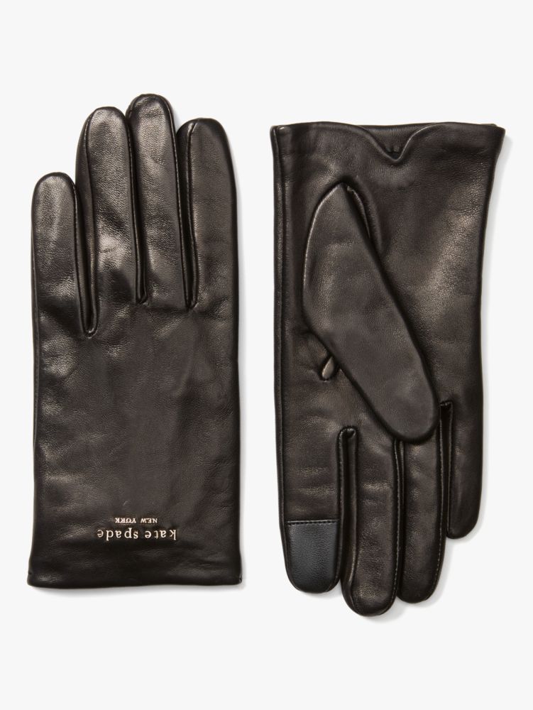 Kate Spade,pinmount logo leather gloves,gloves,Black / Glitter