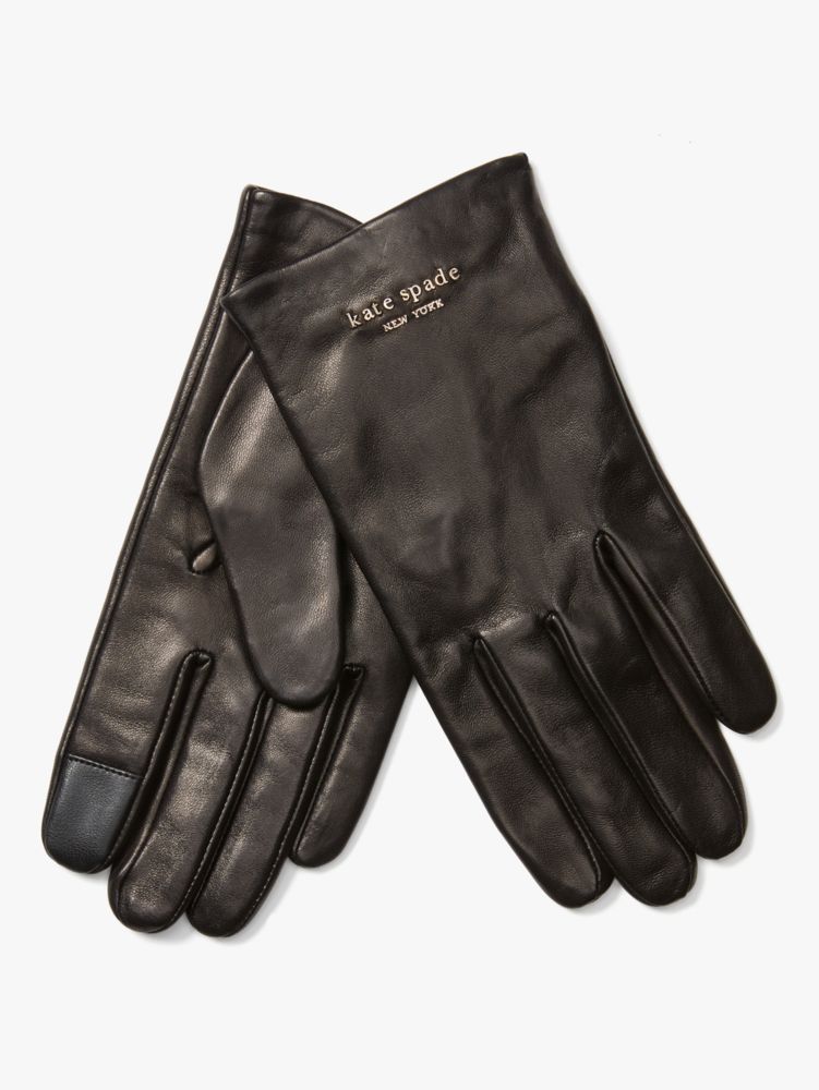 Kate Spade,pinmount logo leather gloves,gloves,Black / Glitter