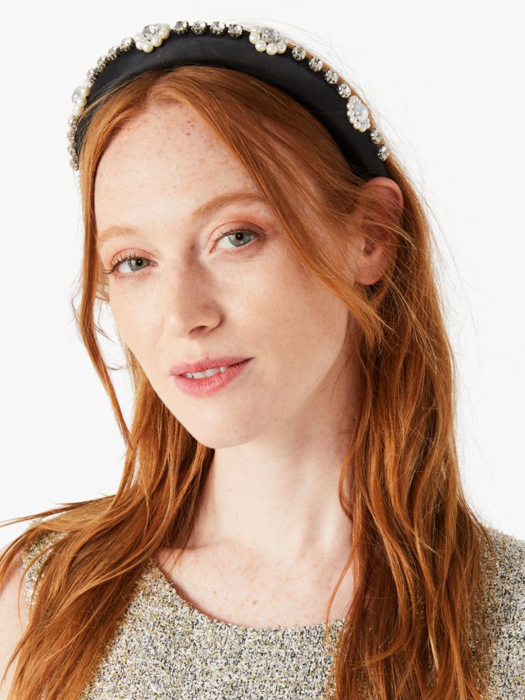 Embellished Satin Headband, Black, Product
