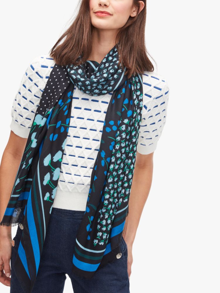 Kate Spade,sea breeze patchwork oblong scarf,scarves,Black