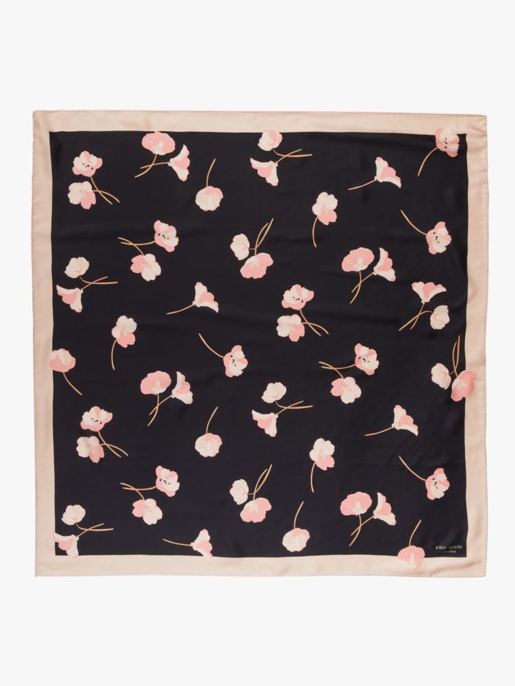 Kate Spade,falling poppies silk square scarf,scarves,Black / Glitter