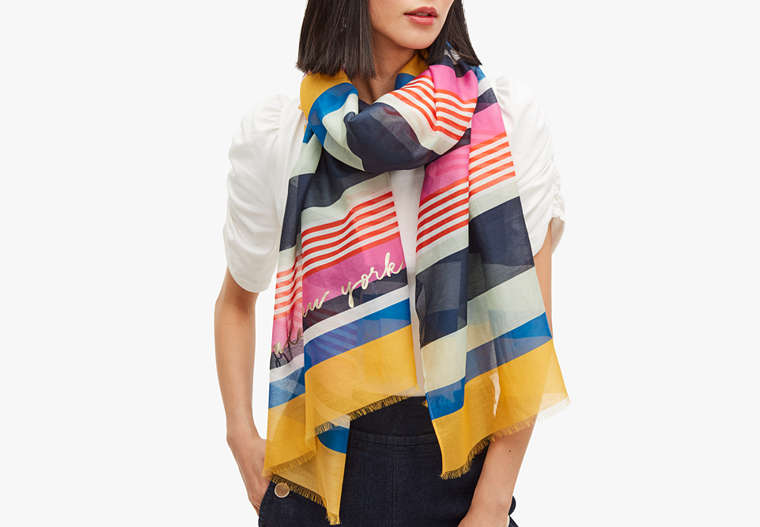 Kate Spade,oceanside stripe oblong scarf,scarves,Pink Multi