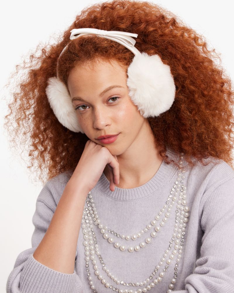 Kate Spade,shoelace bow earmuffs,Cream