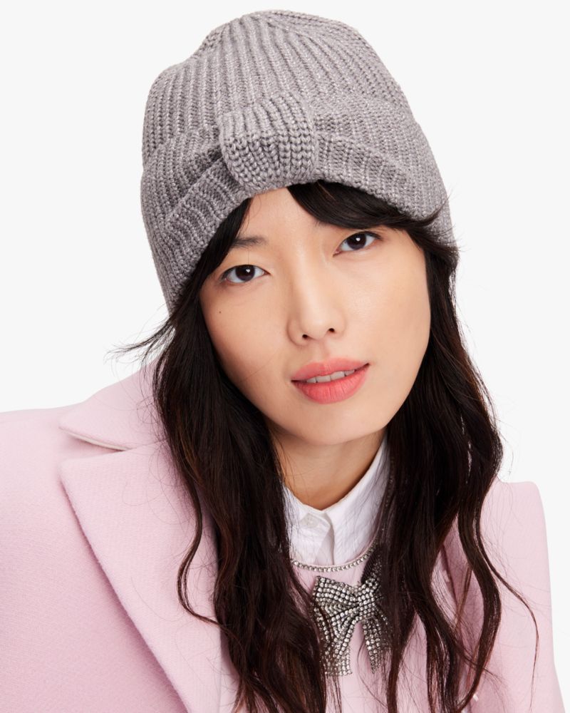 Kate Spade,Metallic Bow Beanie,hats,Heather Gray